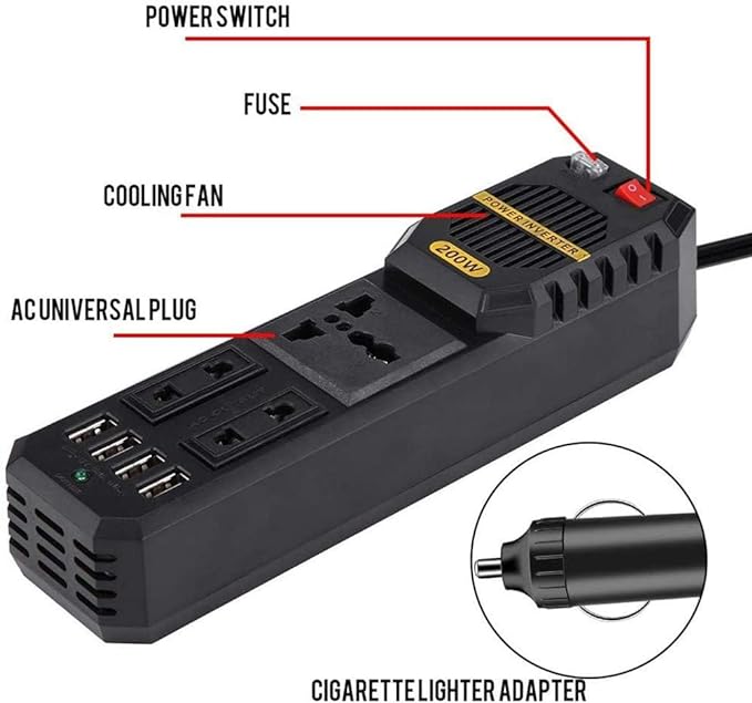 12V to AC 220V Car Power Inverter with 4 USB Port