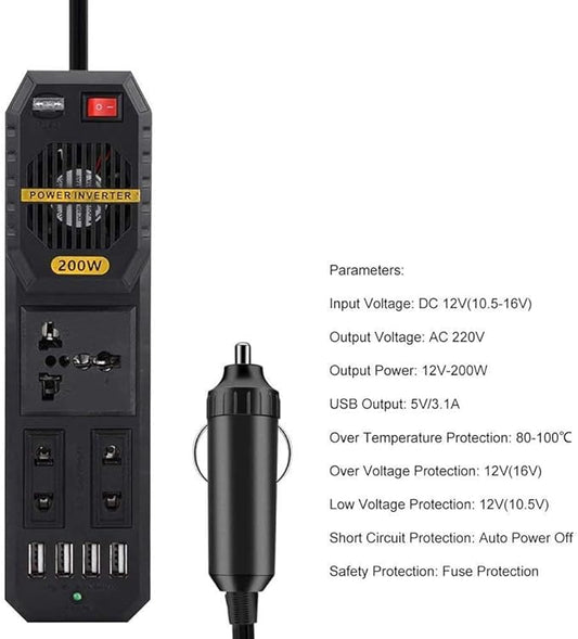 12V to AC 220V Car Power Inverter with 4 USB Port